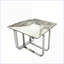 Table basse de salon rectangulaire avec plateau en pierre frittée et structure en métal argenté, résistante aux égratignures et facile à nettoyer