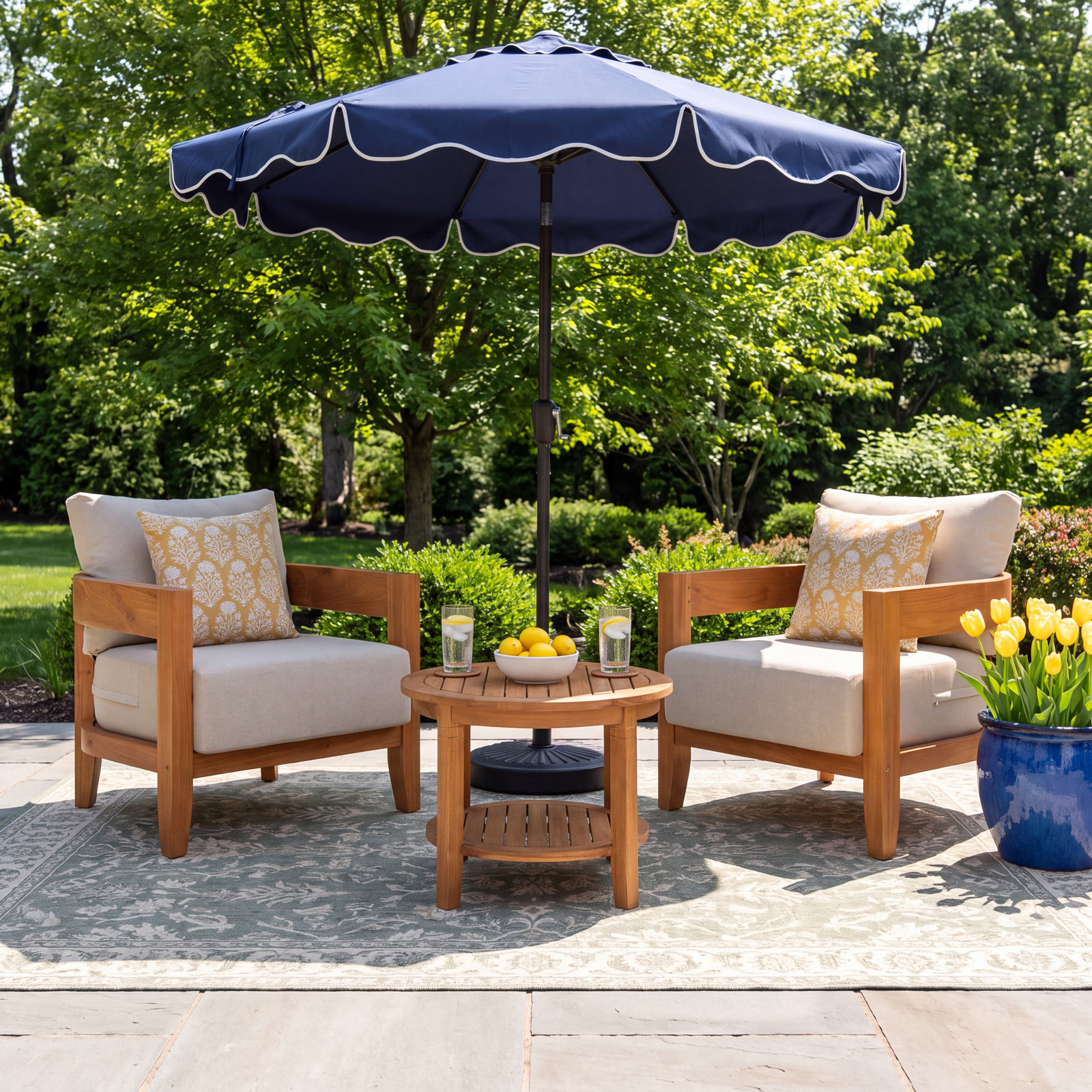 Keaton 2-Person Teak Patio Seating Group, Beige