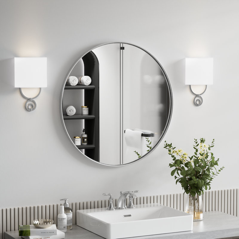 Miroir de salle de bain Morena, 30 po x 30 po, Argent argent