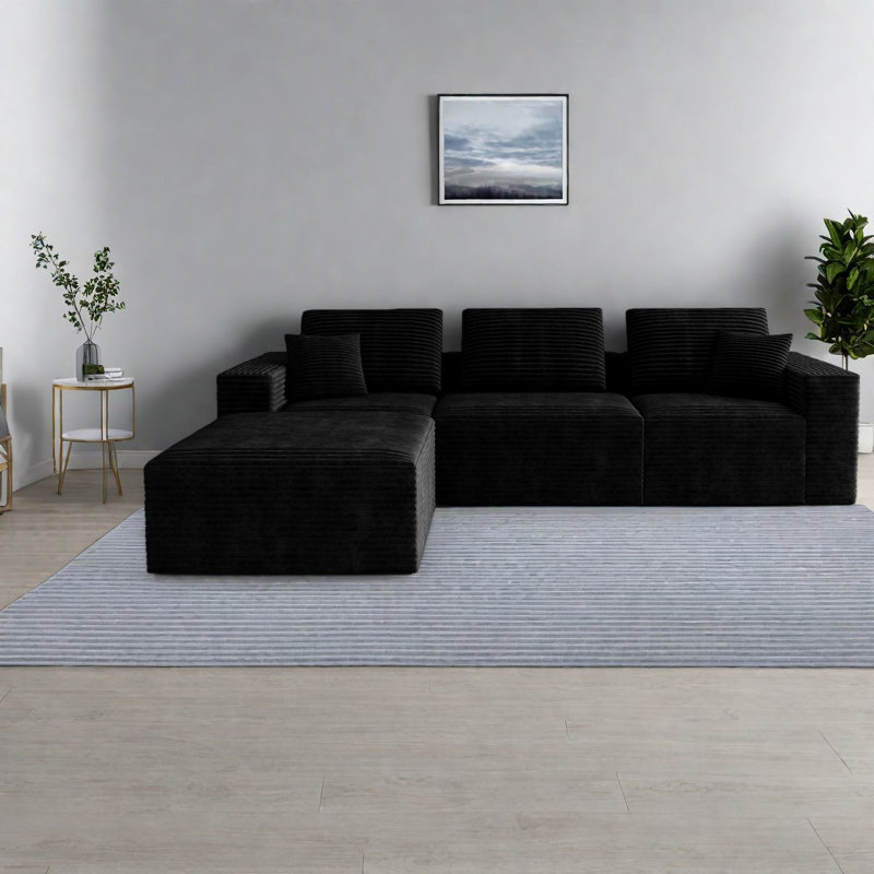 Canapé modulaire moelleux en velours côtelé, sans assemblage, design noir moderne pour la maison