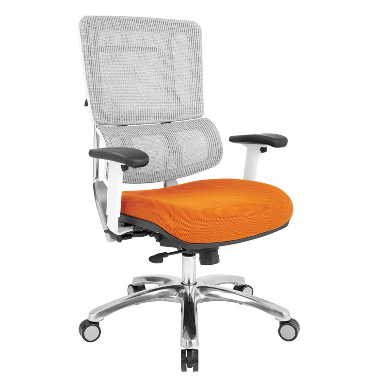 Pro-Line II Polyester Blend Task Chair, Polished Aluminum, Orange Mesh Fabric/White