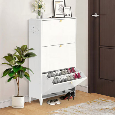 3-Drawer All Steel Shoe Cabinet with Flip Door and Adjustable Shelves