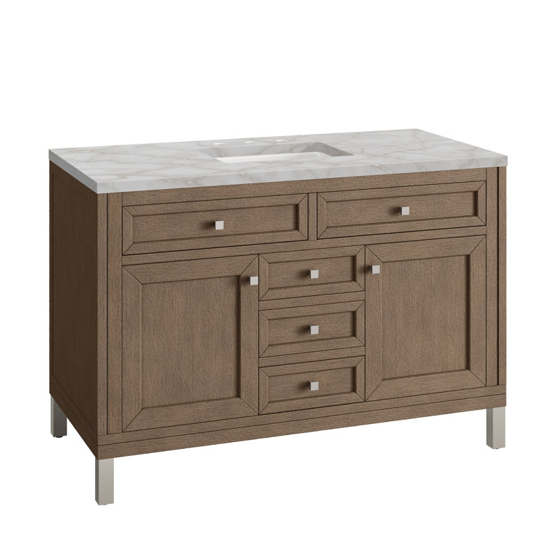 Chicago 48 in. Single Vanity, Walnut Whisper, Victorian Silver, 8" Widespread