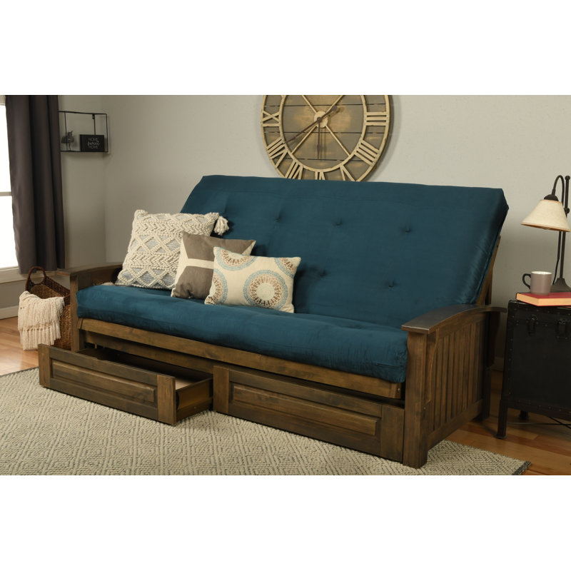 Grand futon avec matelas à dossier large avec rangement 89 po Stratford, Suède en microsuède bleu