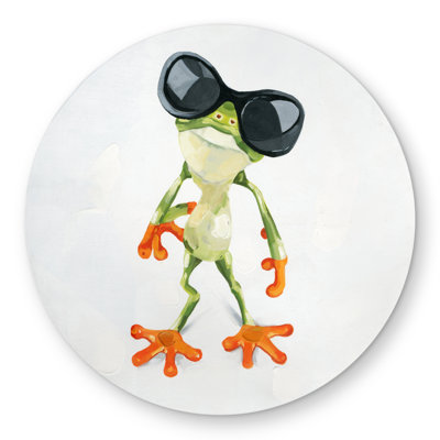 Funny Frog with Sunglasses - Round Outdoor Area Rug for Home