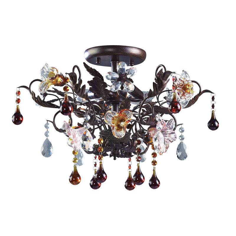 Plafonnier semi-encastré 3 lumières Cristallo Fiore 19 po de large - Rouille profonde