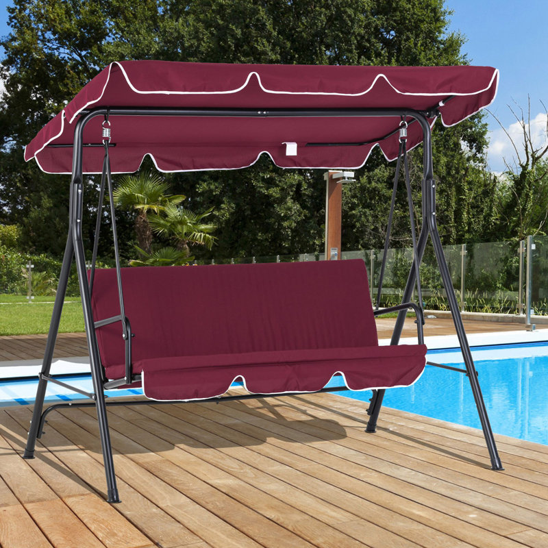 Balancelle d'extérieur 3 places avec coussin amovible, Rouge