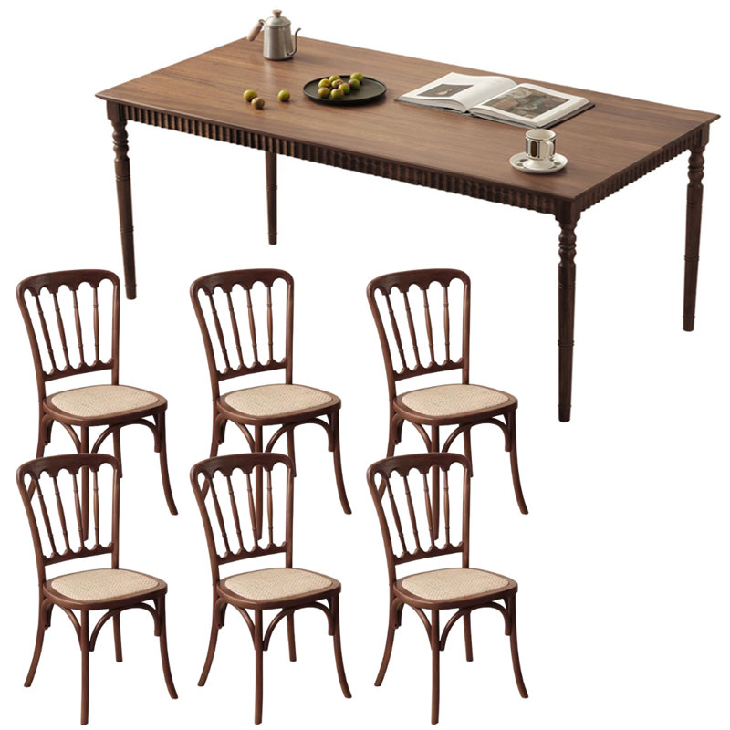 Vintage Brown Teak Rectangular Dining Table Set, 29.52"H x 78.74"L x 31.49"W
