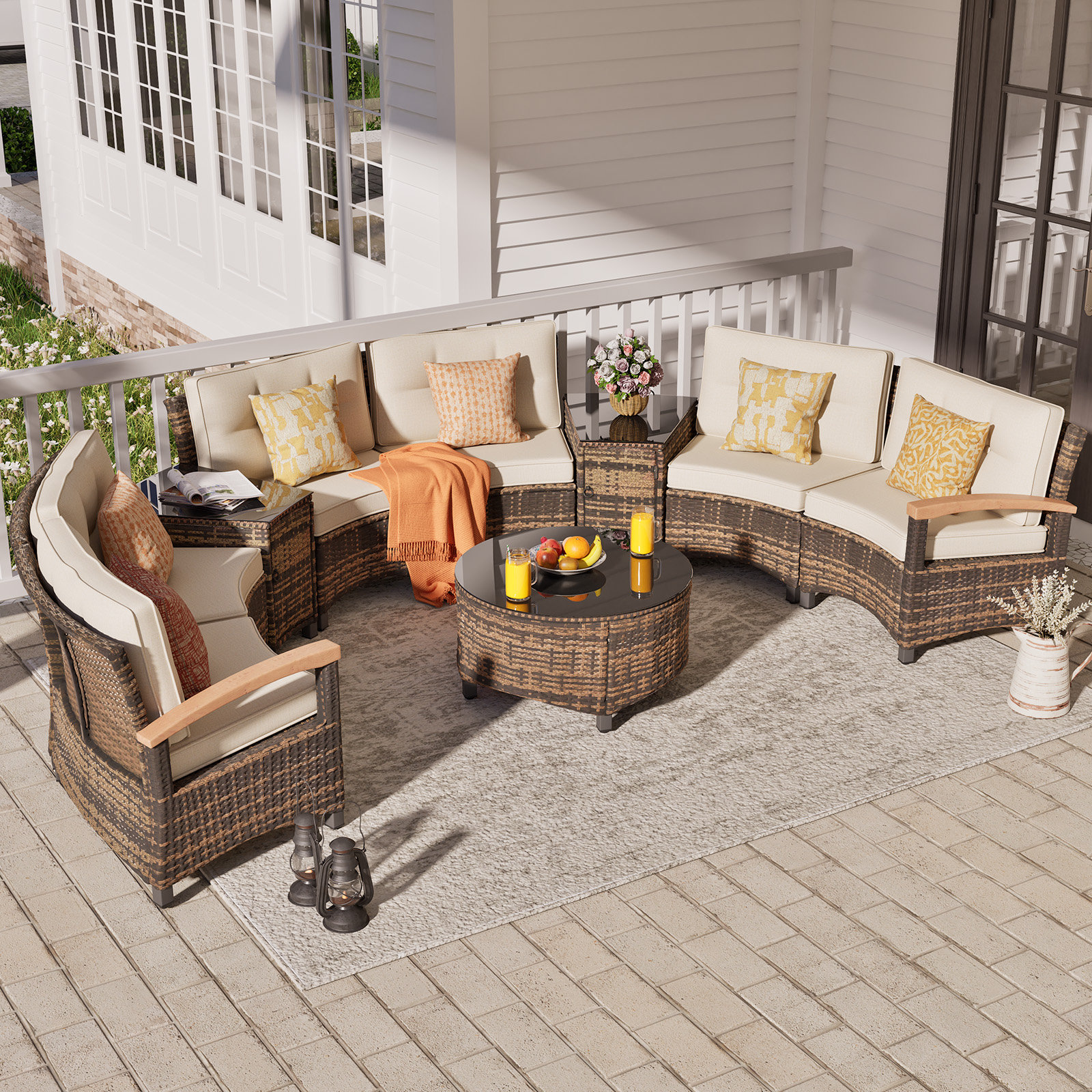 Half Moon Piece Outdoor Conversation Set Swivel Chair MEISSALIVVE