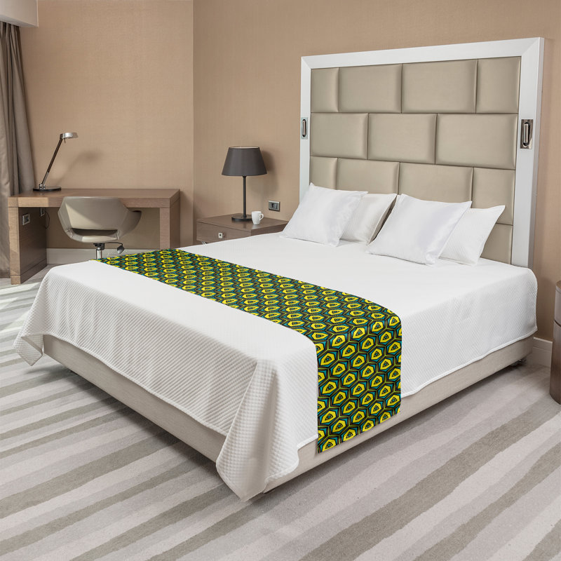 Ambesonne Yellow and Green Bed Runner Vintage Hexagons Green Yellow Green, King