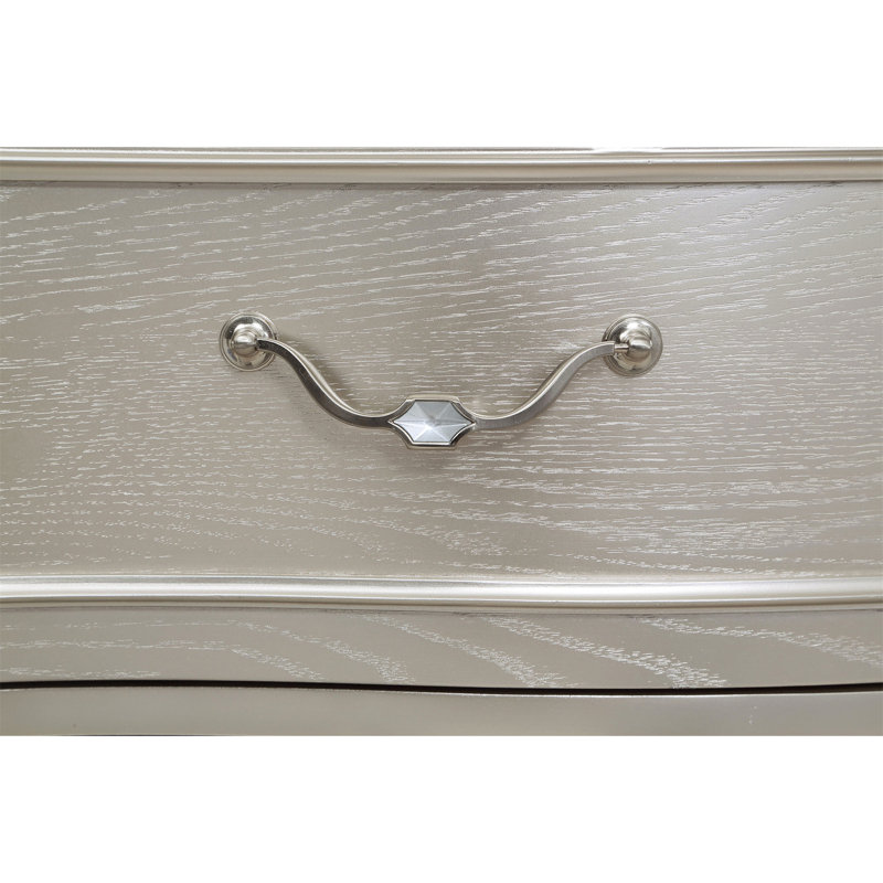 Ensemble de chambre à coucher luxueuse pour grand lit 4 pièces en chêne argenté avec des accents étincelants et un design élégant pour glamour moderne