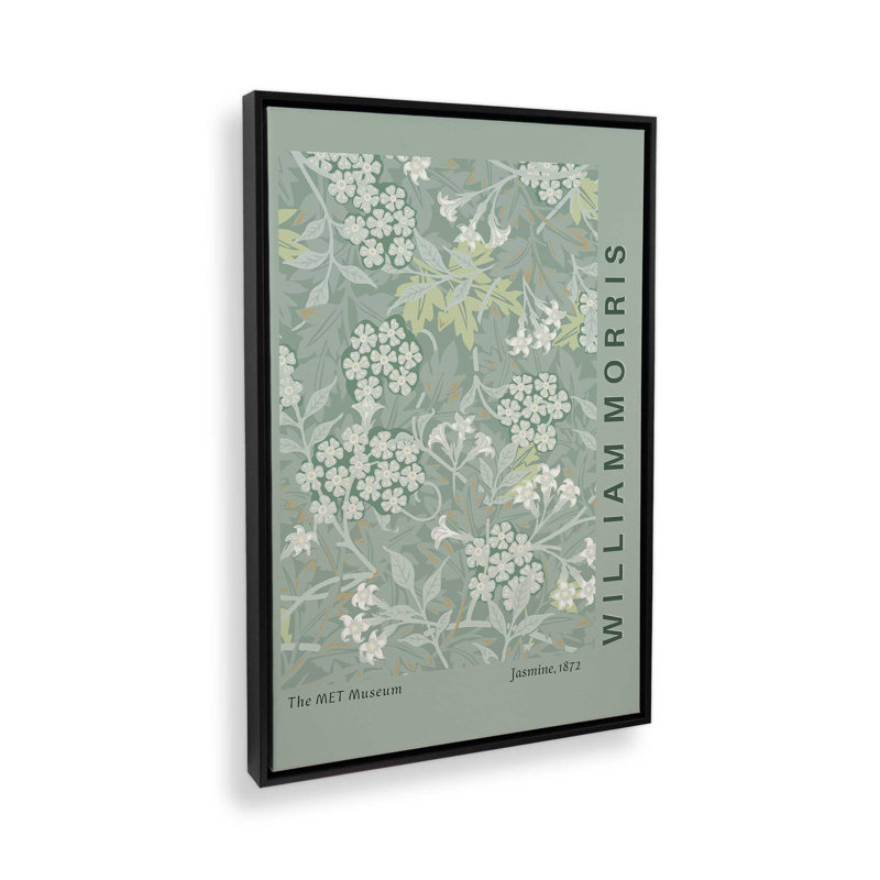 «Green Jasmine» par William Morris, reproduction sur toile, H 30,75 po x l 20,75 po x P 1,75 po, Cadre flottant noir satiné