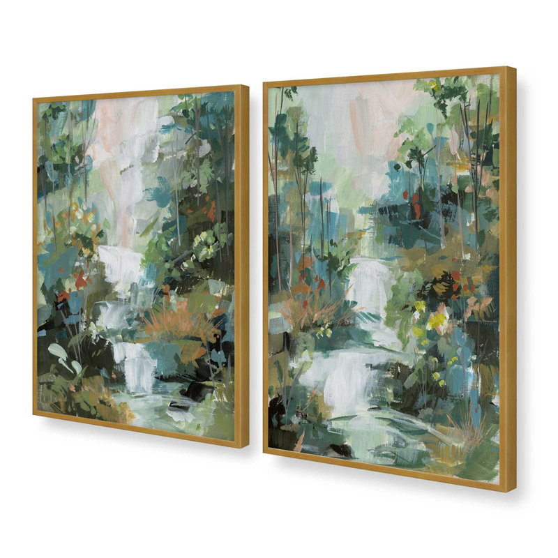 Ensemble de 2 impressions Serene Waves, 30" x 20", Impression encadrée, Or poli