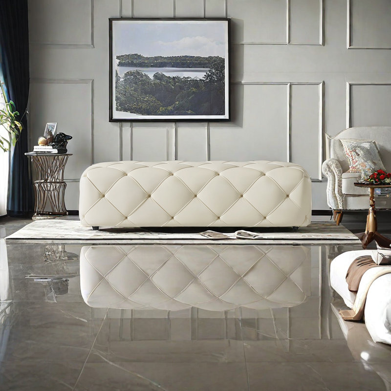 Banc rembourré élégant en cuir, H 17,71 po x l 66,14 po x P 18,89 po
