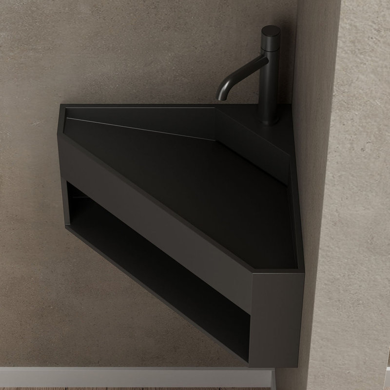 MonBlari 20"  Triangle Solid Surface Corner Bathroom Sink Matte Black, Matte Black