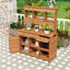 Table de jardin rustique avec huche, 6 tiroirs, tablettes, 2 armoires et crochets latéraux-1954536371