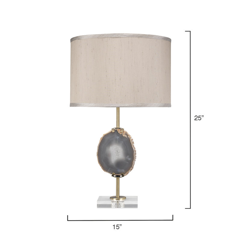 Elegant Agate Slice Silver Table Lamp with Taupe Linen Drum Shade