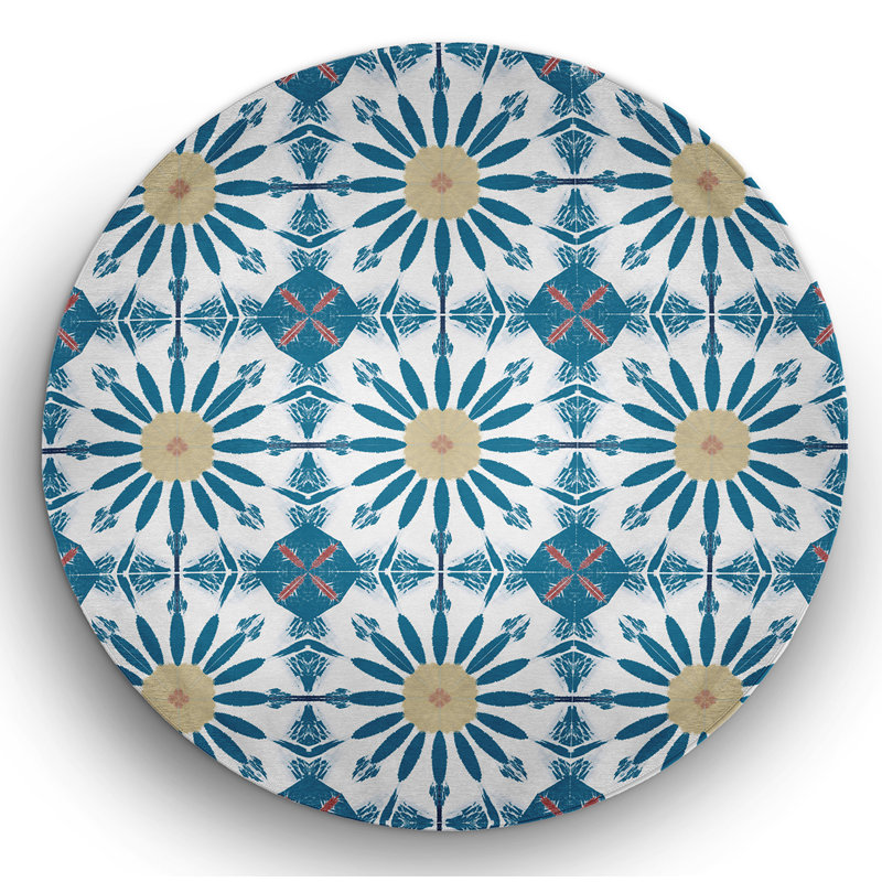 Tapis intérieur / extérieur en chenille tissé à la machine bleu, Rond 5 pi