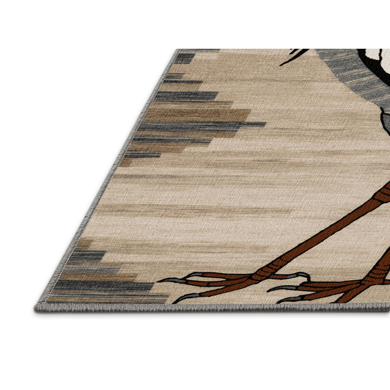 Washable Grey Crowned Crane Wildlife Area Rug, Rectangle 2' x 3'