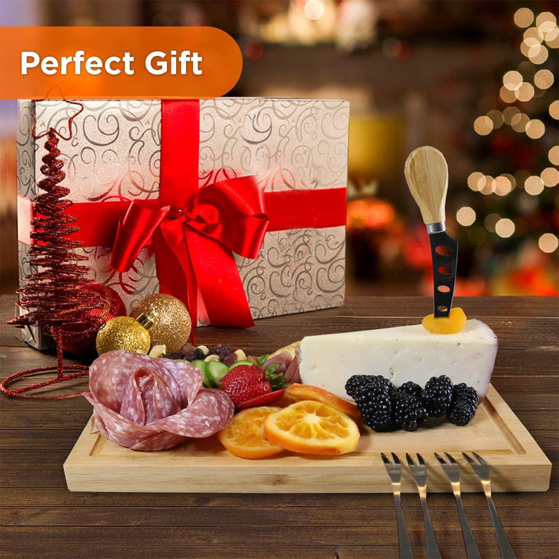 Bamboo Rectangular Cheese and Charcuterie Board Set with Knife Set