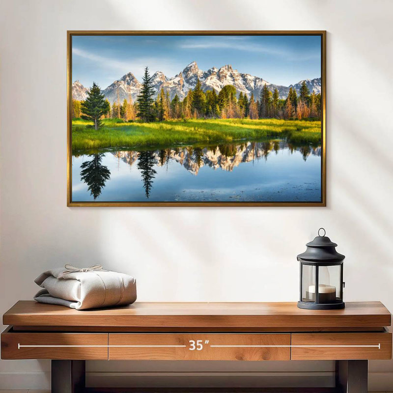 Grand Teton Reflection, 25 po x 17 po, Cadre flottant doré