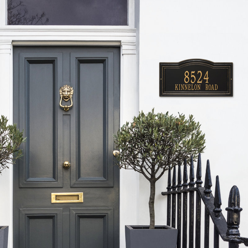 Signature Series 2-Line Wall Address Plaque, Black, Gold, Yes