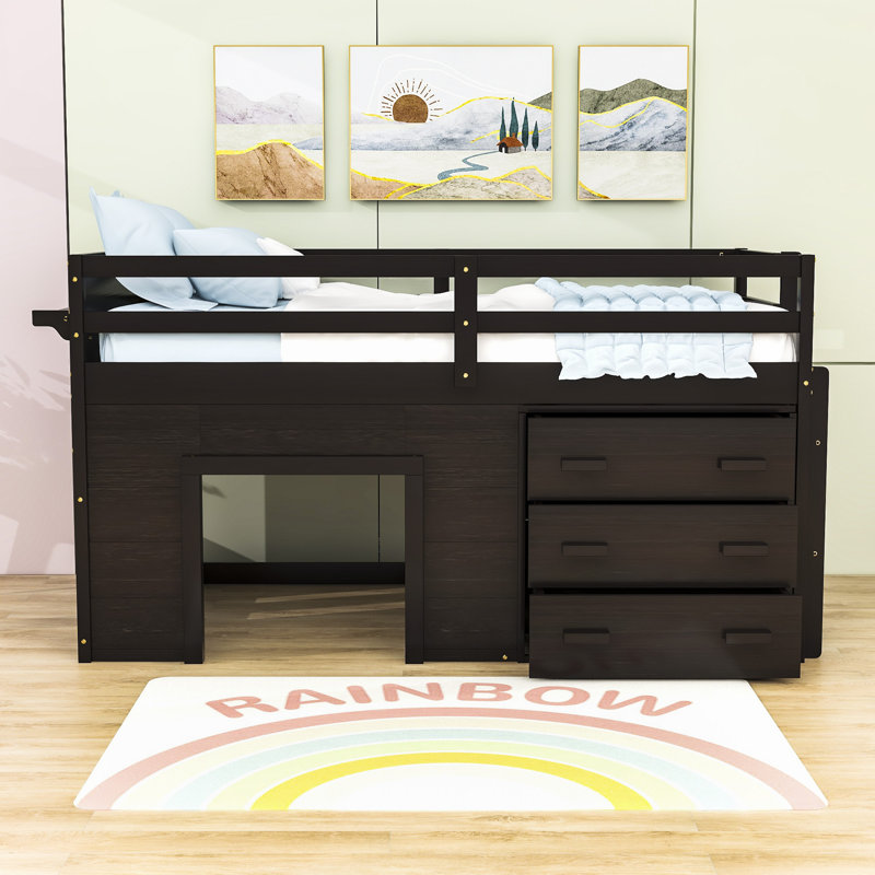 Ditlef Kids Twin Loft Bed with Drawers, Espresso
