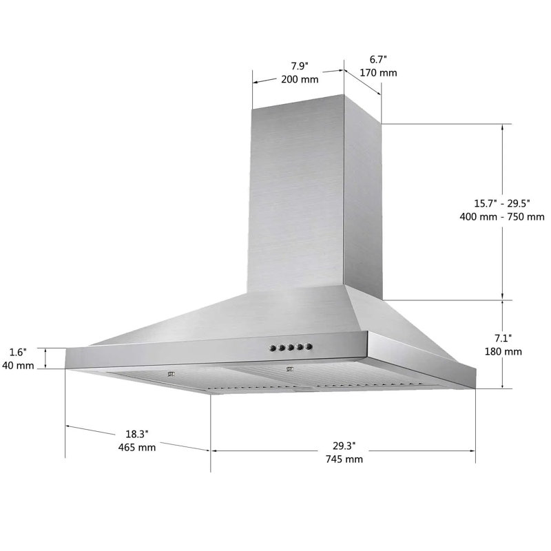 Hotte murale 30 pouces en acier inoxydable
