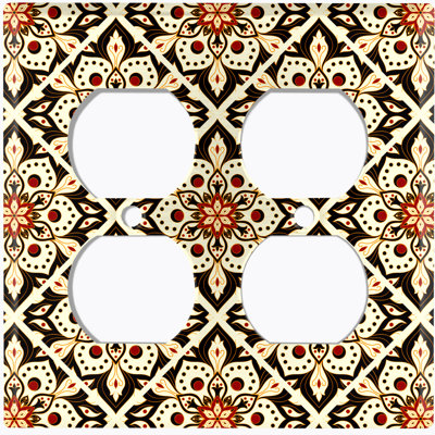 Metal Light Switch Plate Outlet Cover (Small White Bundle Mandala Flowers Tile   - Double Duplex)