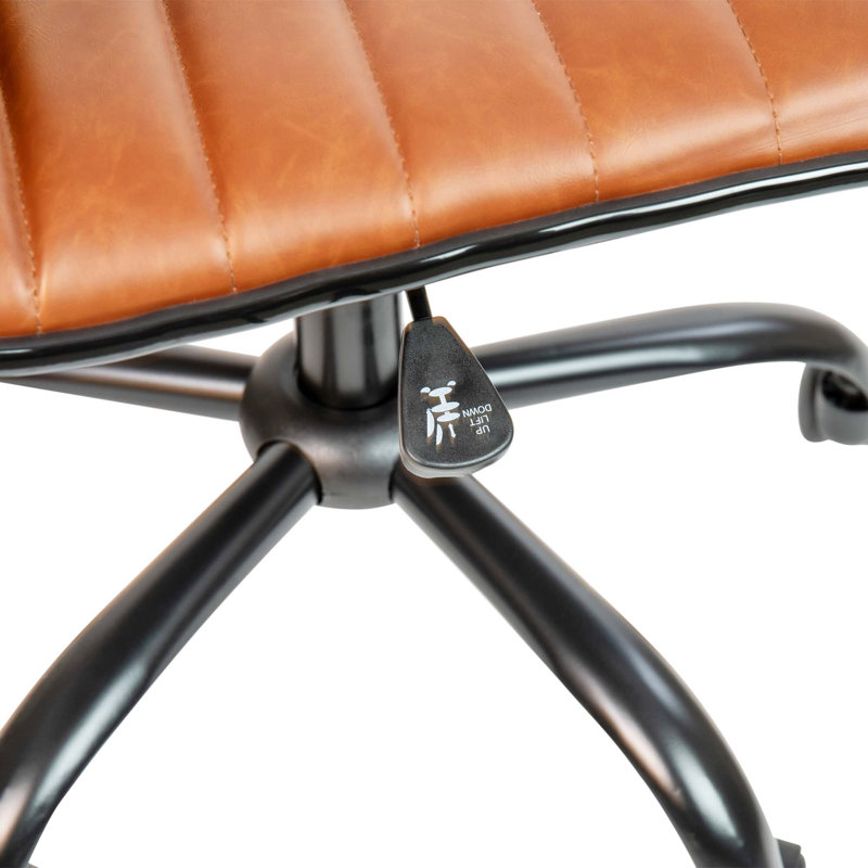 Black Vinyl Armless Ribbed Swivel Task Chair with Metal Base