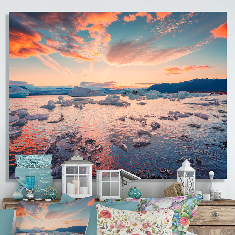 Coucher de soleil sur la mer de l'Alaska sur toile, H 12 po x l 20 po x P 1 po, Toile tendue