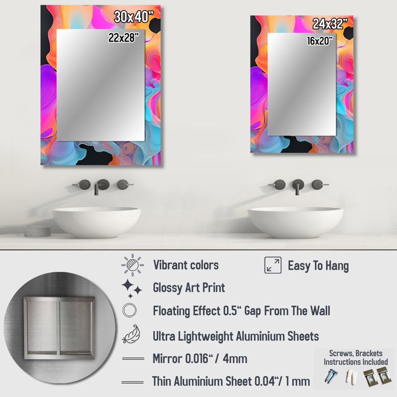 Peinture rose et bleue fusion IV - grand miroir mural, peinture abstraite moderne, 40 po x 30 po
