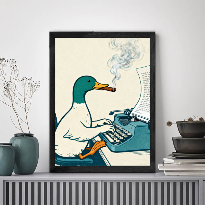 Art encadré noir rétro Un canard tapant et fumant à la fois Art mural, H 11 po x l 9 po