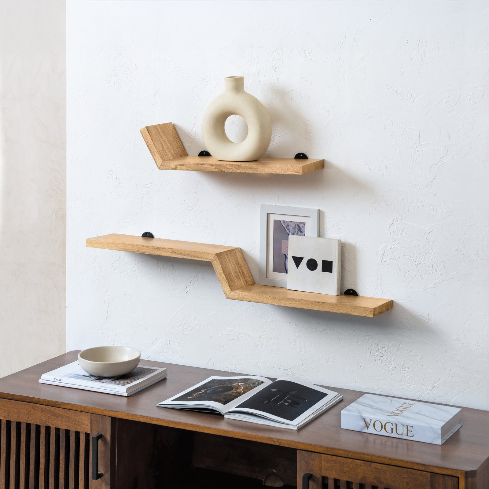 Marv 36" Mango Wood Floating Shelf, Natural