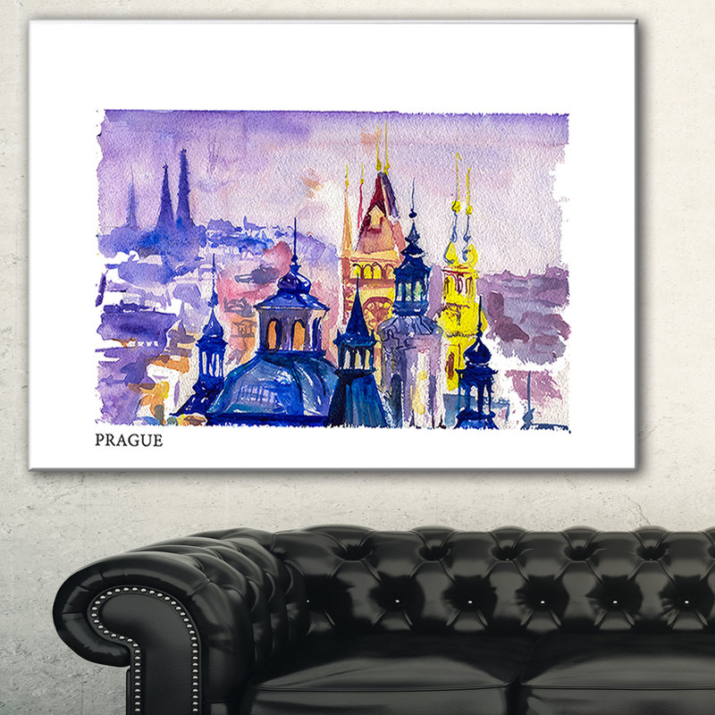 « prague vector illustration », impression sur toile, H 20 po x l 20 po x P 1 po