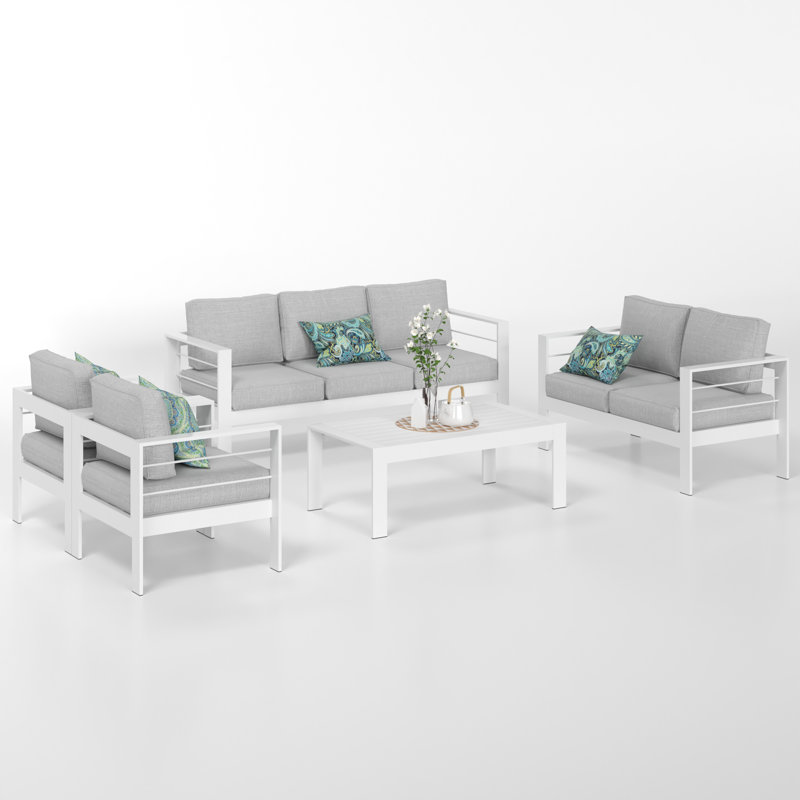   All-Aluminum Outdoor Furniture Set for all Weather, 7-Person Patio Furniture Set with Soft Cushion, 5-Piece Outdoor Patio Set with 3.2" Widened Armrest