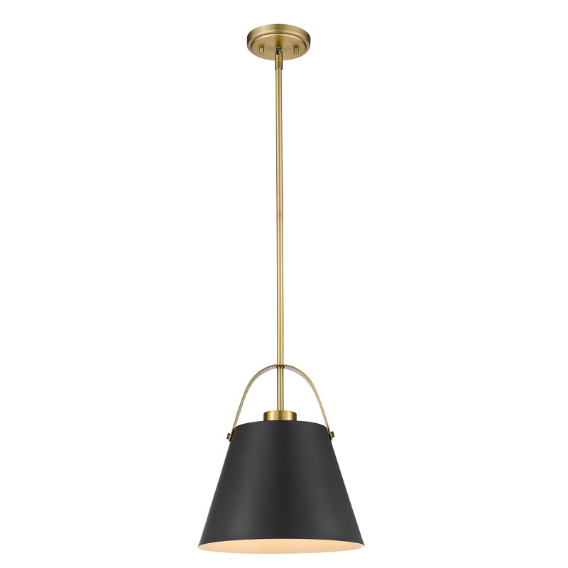 Luminaire suspendu conique à 1 lumière Chrisha, Noir mat, Laiton héritage, H 13,75 po x l 12,5 po x P 12,5 po