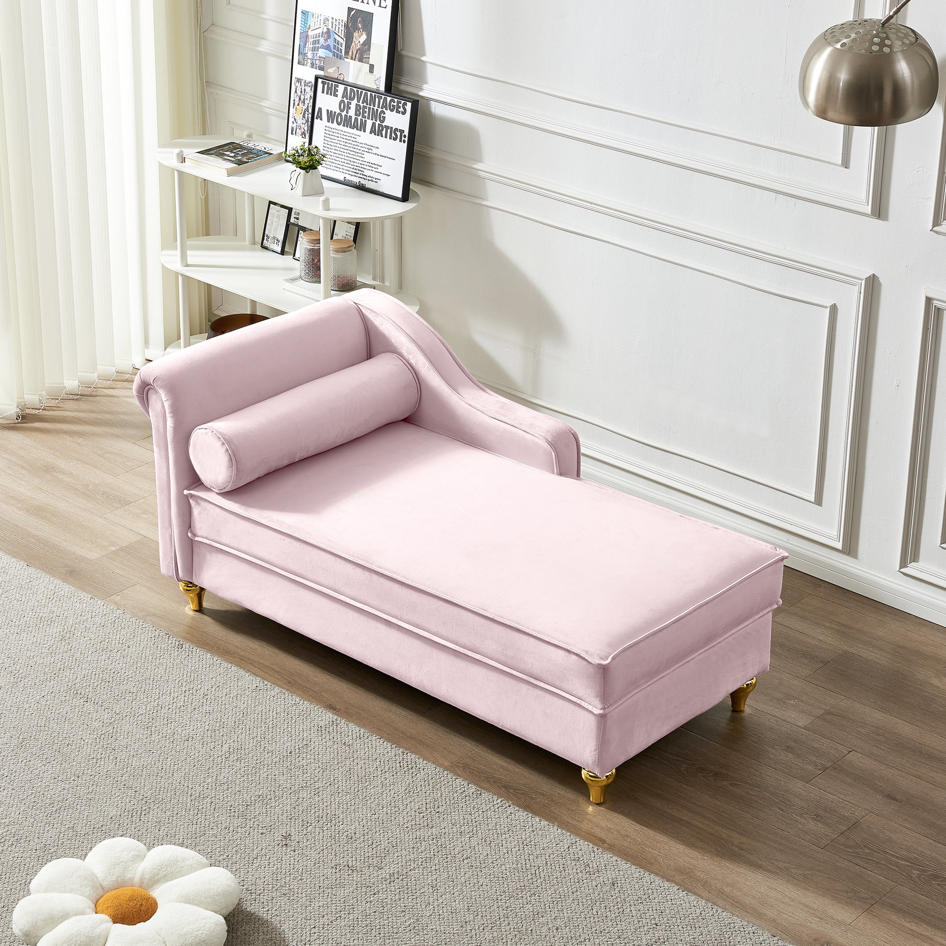 House of Hampton Modern Storage Chaise Lounge In Pink Velvet Fabric ...
