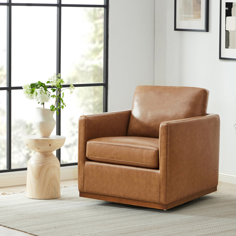 Fauteuil pivotant large Assiatou, Similicuir grainé brun selle