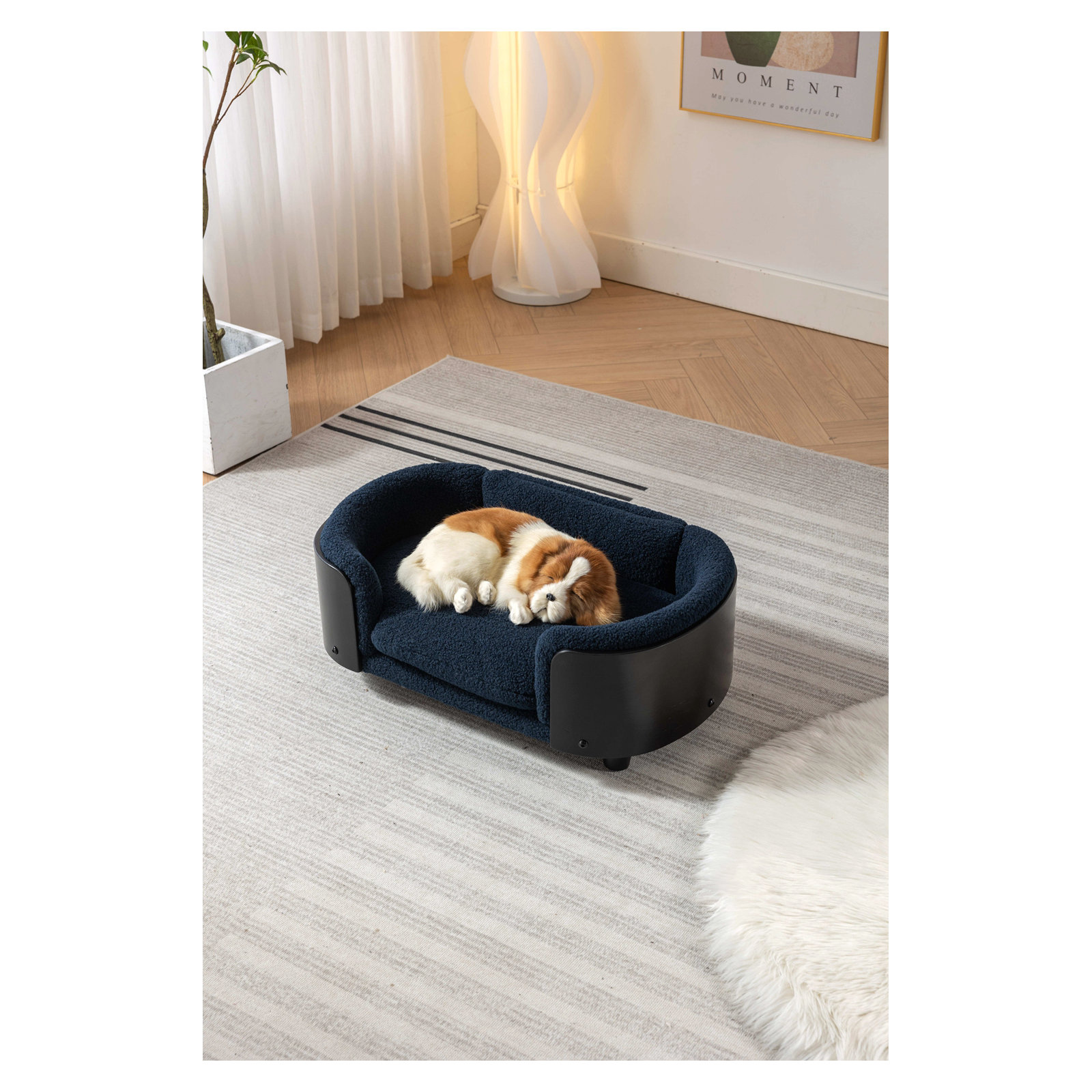 Inira Pet Bed, 30.7" W x 20.08" D x 9.85" H, Dark Blue/Black