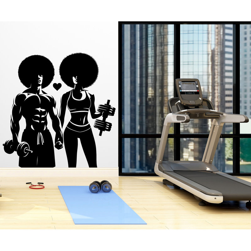 Décalcomanie murale Couple Afro Gym, H 17 po x l 17 po