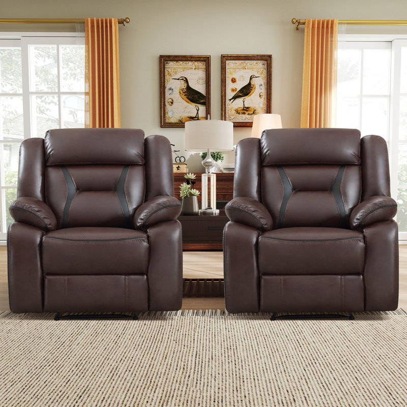 39.4''Wide Classic Vegan Leather Soft Manual Recliner (Set of 2), Dark Brown