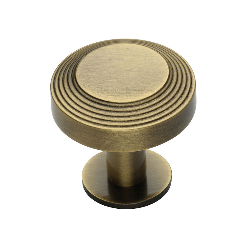 Heritage Brass Cabinet Knob Ridge Design with Rose, 3.2cm