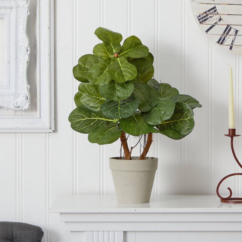 22-Inch Green Plastic Fiddle Leaf Artificial Plant in Pot