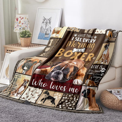 Boxer Dog Blanket Cute Puppy Throw Blanket Super Soft Flannel Throw Blanket Lightweight Fluffy Plush Fuzzy Bed Blanket for Cute Pet 30"X40"