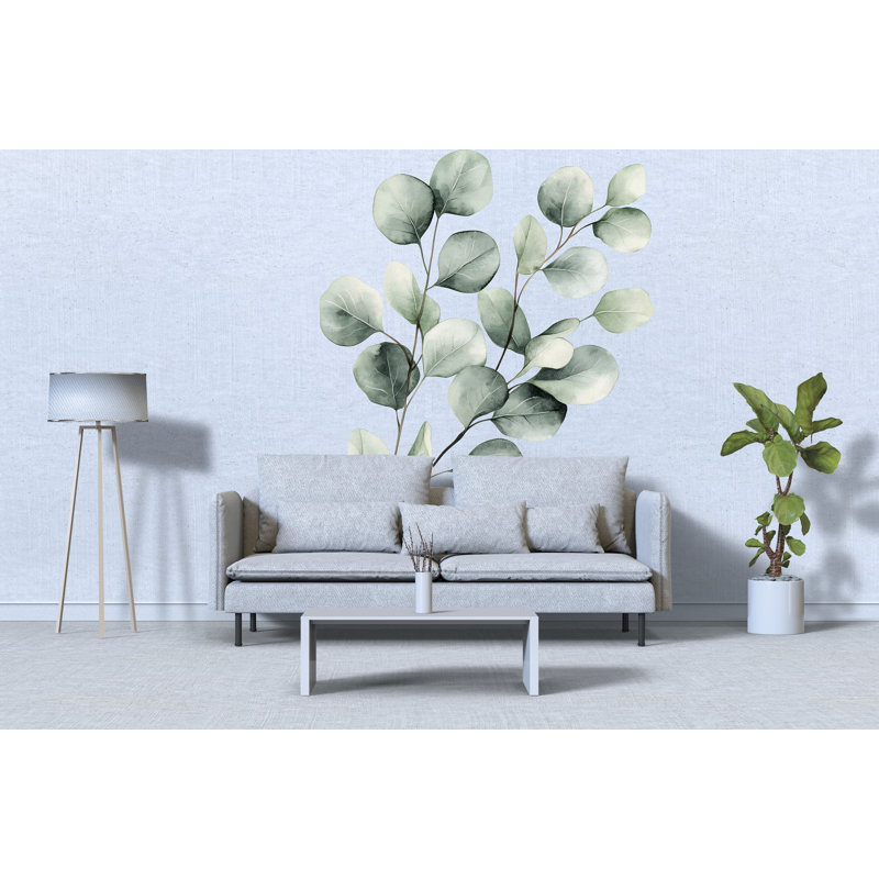 Adhésif décoratif eucalyptus - Grande feuille d'aquarelle murale 024Mv, H 95 po x l 50 po