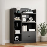 Cube Bookshelf, Modern Bookcase With 7 Cubbies And 2 Cabinets, Freestanding Book Storage Shelves For Bedroom, Playroom, Hallway