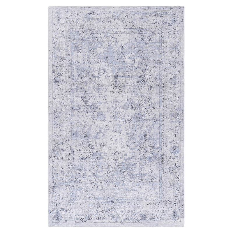 4X6 Area Rug, Washable, Low-Pile, Non-Slip, Non-Shedding, Foldable, Pet & - For Living Room, Bedroom, Kitchen, Dining Room And Stain  Blue+Cream Foldable Ideal For Soft Enticing