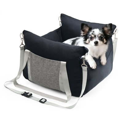 Machine-Washable Dog Car Seat Travel Pet Bed – Removable and Portable Cozy Carrier with Adjustable Strap & Shoulder Strap, Colour-Block Design, Suitable for Small to Medium Dogs & Cats, Fits Car Front/Back Seat & Indoor