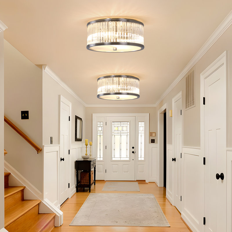 12" 2-Light Dimmable Crystal Flush Mount Lighting, Nickel